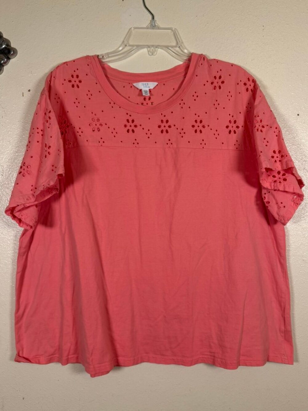 Time and Tru XXXL 22 Coral Eyelet Flutter Sleeve Top Plus Size